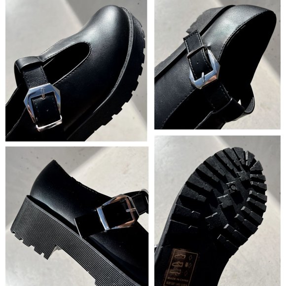 NEW Mary Jane Platform T-Strap Chunky Lug Sole Goth Altercore Loafer Shoes Black - Picture 7 of 14